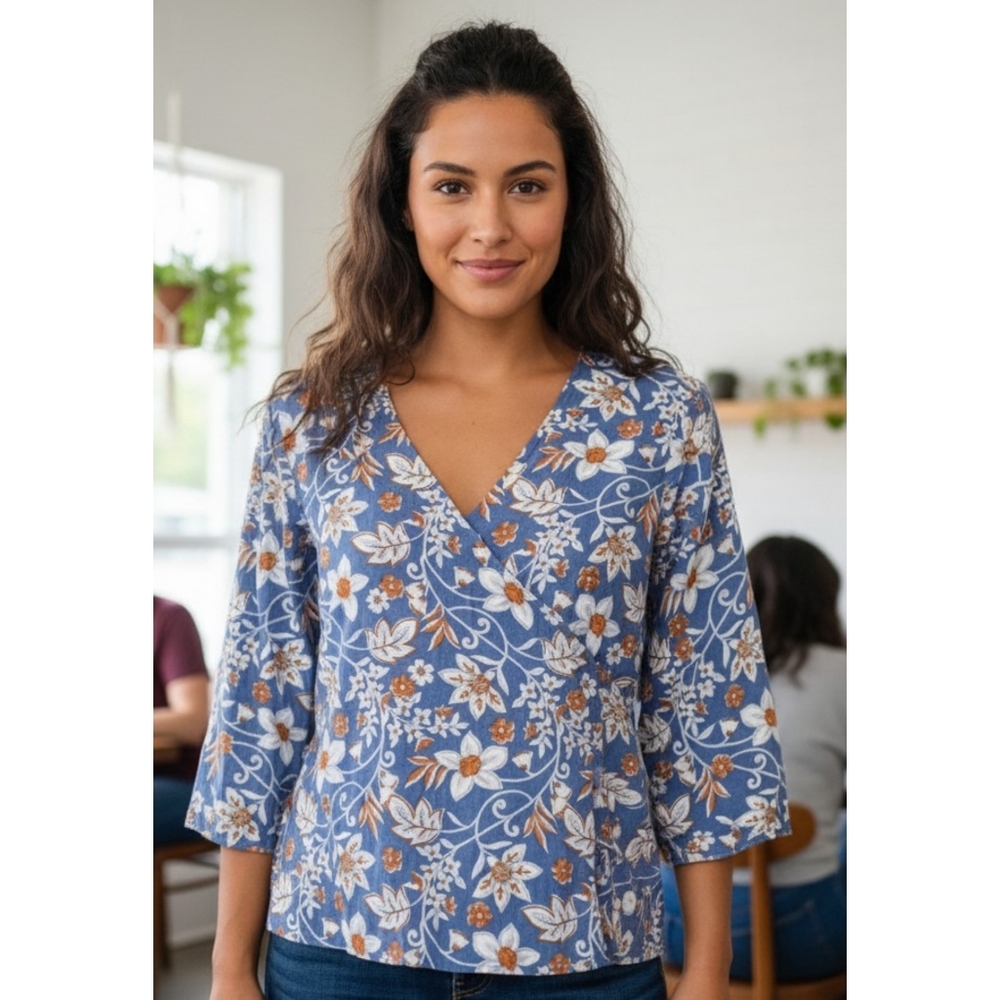 A.n.a Faux wrap Floral blouse Blue Size XXL